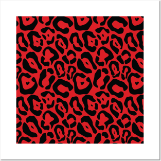 Red leopard animal pattern Posters and Art